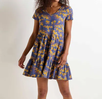 Toad And Co Marley Tiered Short Sleeve Dress In Blue Shadow Daisy Print In Multi
