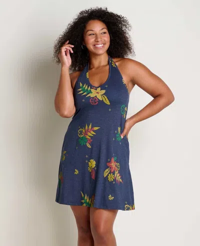 Toad And Co Toad & Co Plumeria Dress Women's True Navy Floral Print Halter Neck Gbo1442 In Blue