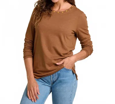 Toad And Co Primo Long Sleeve Embroidered Crewneck Top In Brown Sugar