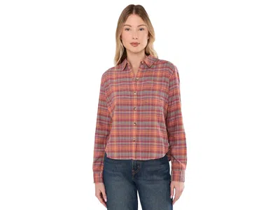 Toad And Co Re-form Flannel Boxy Long Sleeve Shirt Women's Clothing Foxglove Pattern: Xs, Cotton/polyester In Brown