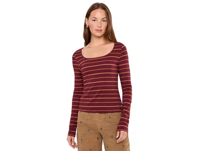 Toad And Co Rosalie Square Neck Long Sleeve T-shirts Women's Clothing Port Pattern: Sm, Cotton/elastane/lyocell In Burgundy