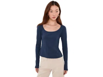 Toad And Co Rosalie Square Neck Long Sleeve T-shirts Women's Clothing True Navy Texture: Xl In Blue