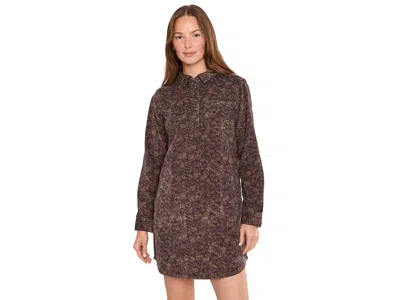 Toad And Co Scouter Cord Long Sleeve Shirtdress Women's Dress Raisin Print: Xl In Brown