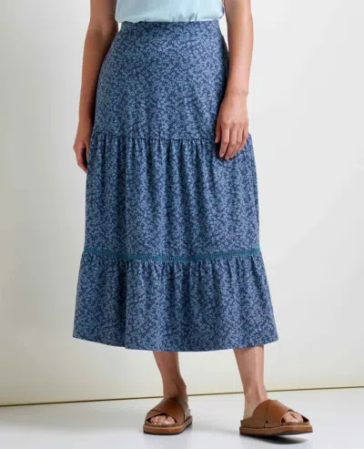 Toad And Co Women's Toad & Co Marigold Midi Skirt True Navy Tonal Print Tiered Ddr2359 In Blue