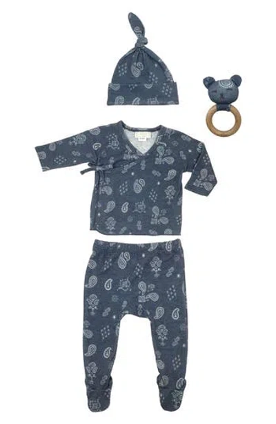 Toby Babies'  Bandana Wrap Top, Footie Leggings, Cap & Rattle Set In Dusk