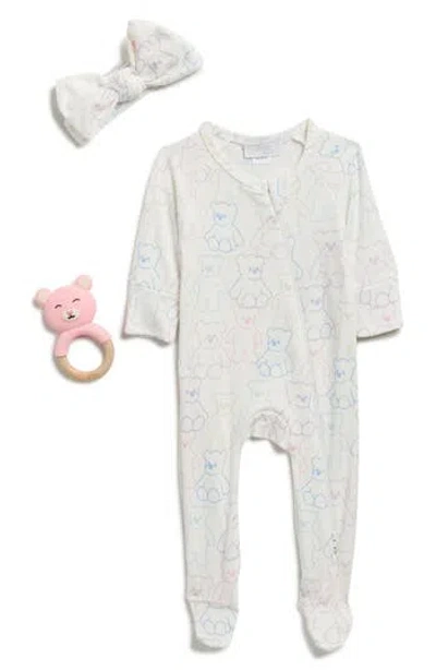 Toby Babies'  Bear Footie, Headband & Rattle Set In White