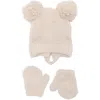 Toby Cozy Bear Beanie & Mittens Set In Brown