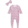 Toby Ditsy Floral Print Footie, Bow & Teether Set In Pink