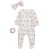 Toby Ditsy Floral Print Footie, Bow & Teether Set In Purple