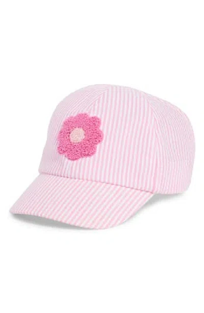 Toby Babies'  Flower Patch Seersucker Baseball Cap In Pink