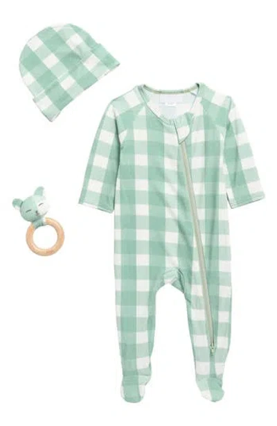 Toby Babies'  Gingham Footie, Hat & Teether Set In Green