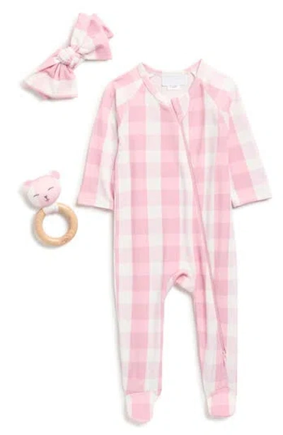 Toby Babies'  Gingham Footie, Headband & Rattle Set In Multi