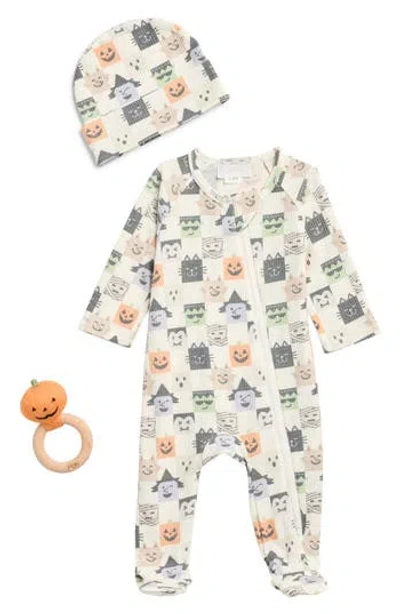 Toby Babies'  Halloween Check Footie, Cap & Rattle Set In Animal Print