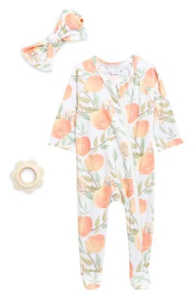 Toby Babies'  Just Peachy Footie, Headband & Teething Ring Set In White