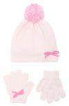 Toby Kids' Bow Pompom Beanie & Gloves Set In Pink
