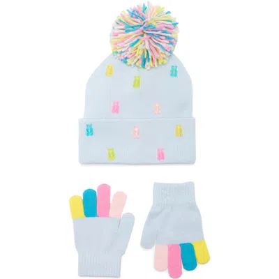 Toby Kids' Jelly Bear Pompom Beanie & Gloves Set In Green