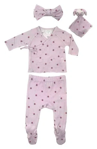 Toby Babies'  Ladybug Ditsy Wrap Top, Footie Leggings, Headband & Bunny Blanket Toy Set In Light Lilac