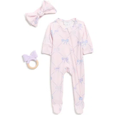 Toby Babies'  Lattice Bow Footie, Headband & Rattle Set In Pink
