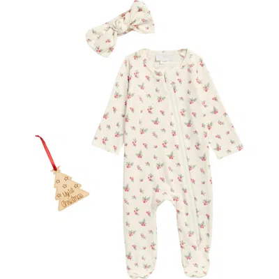 Toby Babies'  Mistletoe Footie, Bow & Ornament Set In White