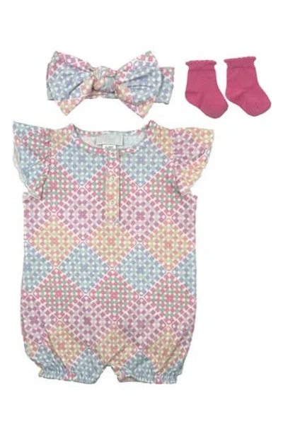 Toby Babies'  Nod To Crochet Flutter Sleeve Bodysuit, Headband & Socks Set In Rose