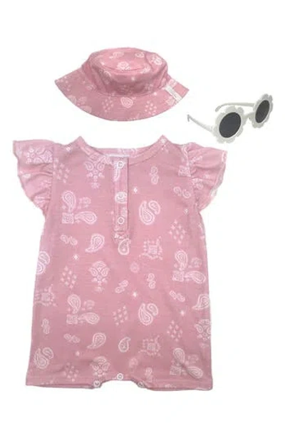 Toby Babies'  Paisley Romper, Hat & Sunglasses Set In Pink