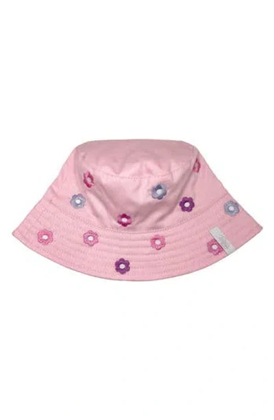 Toby Babies'  Rainbow Flower Embroidery Bucket Hat In Pink Chambray