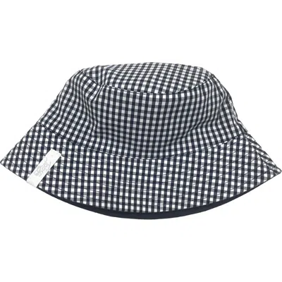 Toby Kids'  Reversible Gingham To Chambray Bucket Hat In Navy