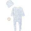 Toby Snowman Waffle Knit Footie, Hat & Teether Set In Blue