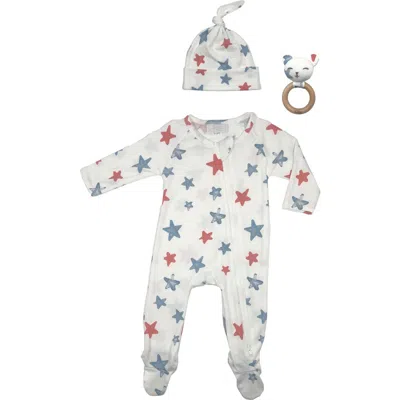 Toby Babies'  Stars Footie, Cap & Rattle Set In Washed Indigo