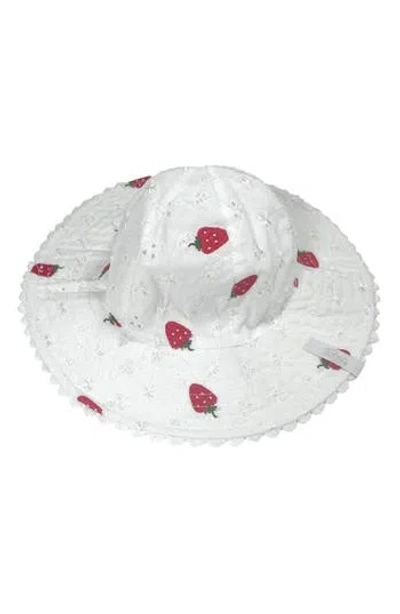 Toby Babies'  Strawberry Embroidery Bucket Hat In White