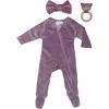 Toby Babies'  Stretchy Velvet 3-piece Footie Set In Forget Me Not