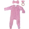 Toby Babies'  Stretchy Velvet 3-piece Footie Set In Light Pink