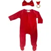 Toby Stretchy Velvet 3-piece Loungewear Set In Crimson