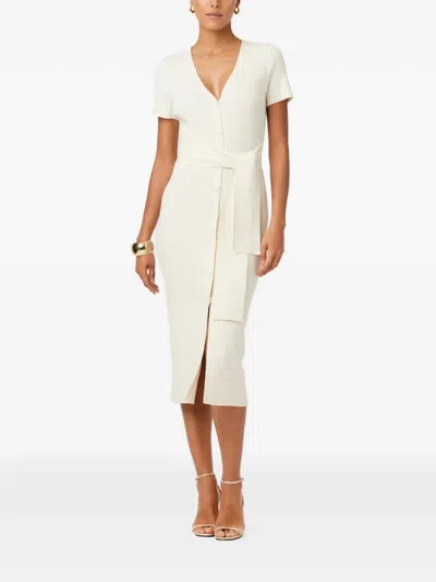 Toccin Agnes Ribbed Belted Dress In White