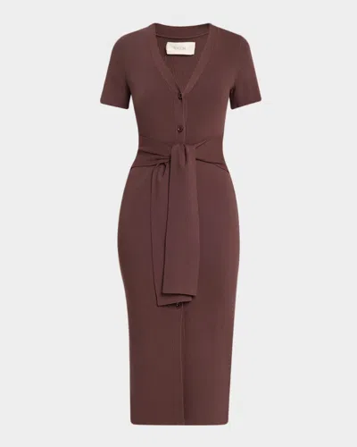 Toccin Agnes Ribbed Short-sleeve Midi Dress In Brown