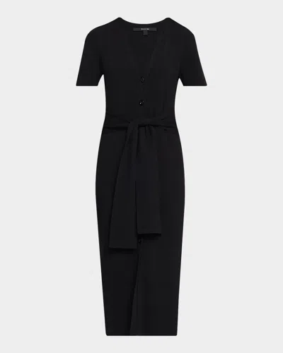 Toccin Agnes Ribbed Tie-front Shirtdress In Black