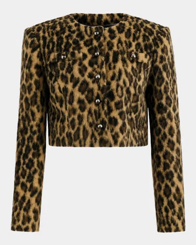 Toccin Aivana Leopard Faux Fur Cropped Jacket In Multi
