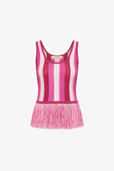 Toccin Albie Scoop Neck Tank With Fringe In Pink