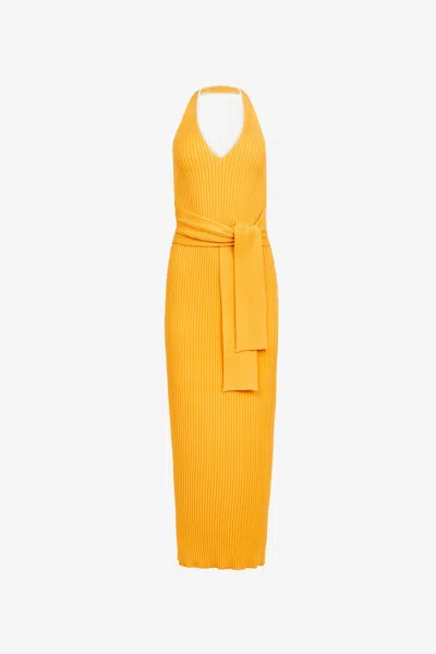 Toccin Allegra V-neck Tie-front Halter Midi Dress In Orange