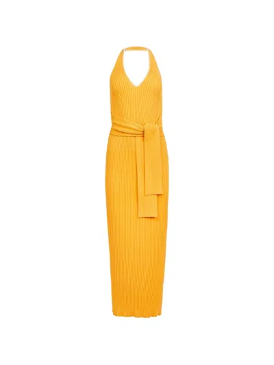 Toccin Allegra V-neck Tie-front Halter Midi Dress In Orange
