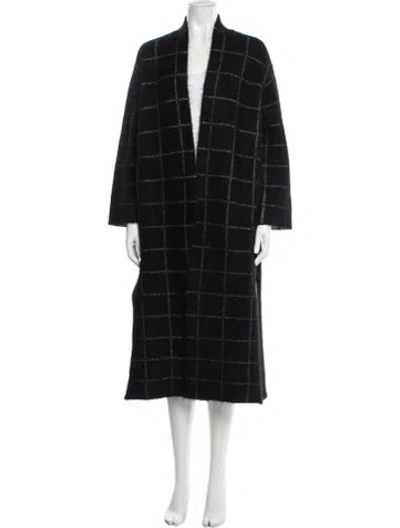 Pre-owned Toccin Alpaca Plaid Print Coat In Black