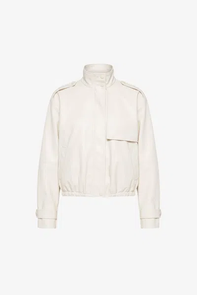 Toccin Alyssa Funnel Neck Bomber With Drawstring Detail In White