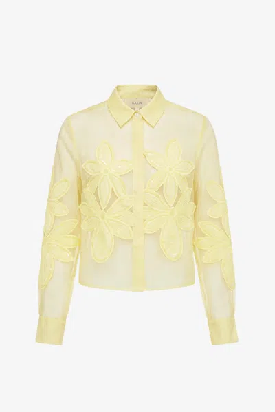 Toccin Amanda Button Down Shirt With Applique In Yellow
