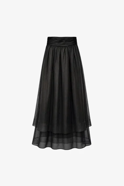 Toccin Amber High Waisted Tiered Midi Skirt In Black