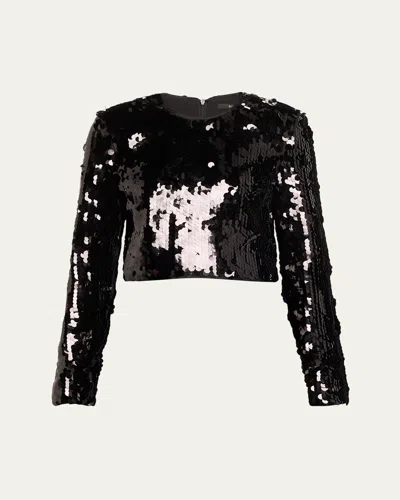 Toccin Anaya Long-sleeve Cropped Pailette Top In Jet