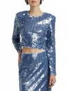 Toccin Anaya Sequined Long-sleeve Top In Steel Blue In Blue