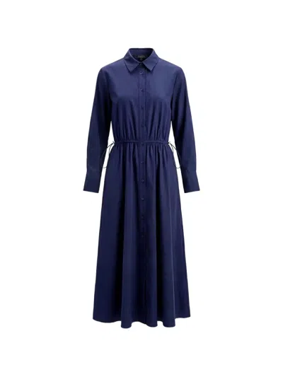 Toccin Anika Long-sleeve Midi Cotton Shirt Dress In Blue