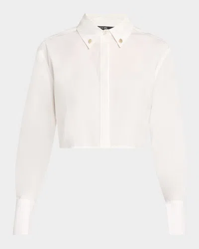 Toccin Anna Cropped Open-back Boyfriend Shirt In Optic