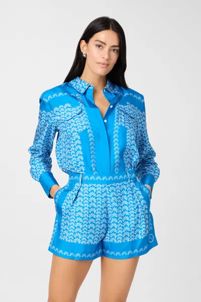 Toccin Annika Boyfriend Scarf Print Shirt In Blue