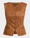 Toccin Ariana Faux Suede Button-front Vest In Brown